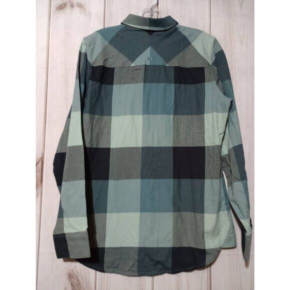 Under Armour Shirt Ladies Medium Teal Plaid Button Front Long Sleeve Flannel Gor - Picture 2 of 9